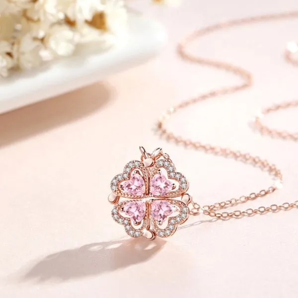 Dây Chuyền Nữ Lili Jewelry Đính Đá CZ Hình Trái Tim Cỏ 4 Lá Zoya LILI_098202 Màu Vàng Hồng