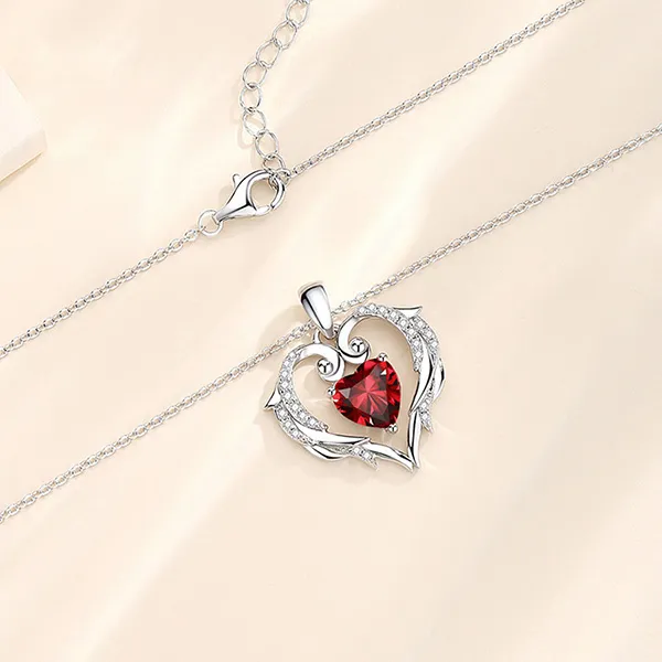 Dây Chuyền Nữ Lili Jewelry Đính Đá CZ Hình Trái Tim Elliot LILI_097893 Màu Bạc/Đỏ