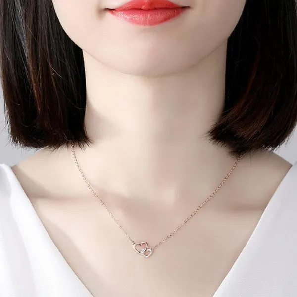 Dây Chuyền Nữ Lili Jewelry Đính Đá CZ Hình Trái Tim Ghép Đôi Hailey LILI_125575 Màu Vàng Hồng