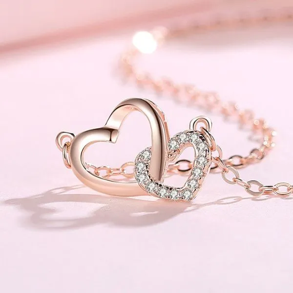 Dây Chuyền Nữ Lili Jewelry Đính Đá CZ Hình Trái Tim Ghép Đôi Hailey LILI_125575 Màu Vàng Hồng