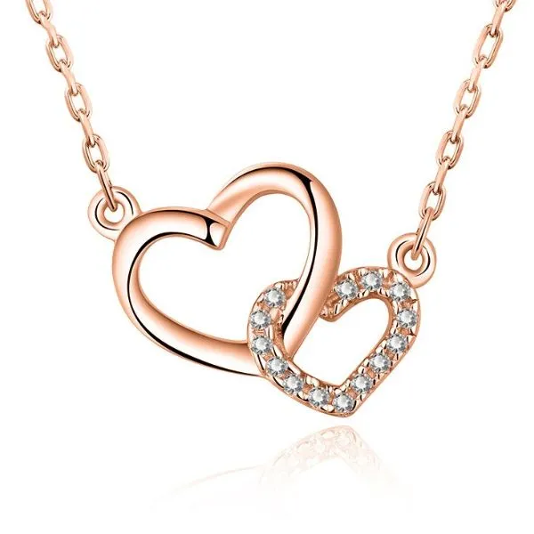 Dây Chuyền Nữ Lili Jewelry Đính Đá CZ Hình Trái Tim Ghép Đôi Hailey LILI_125575 Màu Vàng Hồng