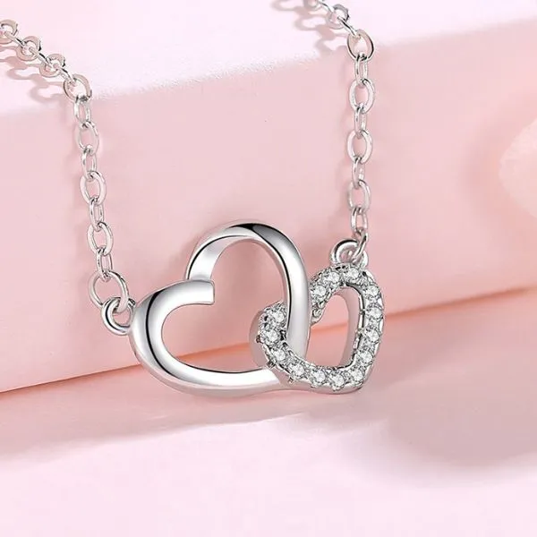Dây Chuyền Nữ Lili Jewelry Đính Đá CZ Hình Trái Tim Ghép Đôi Hailey LILI_125575 Màu Trắng