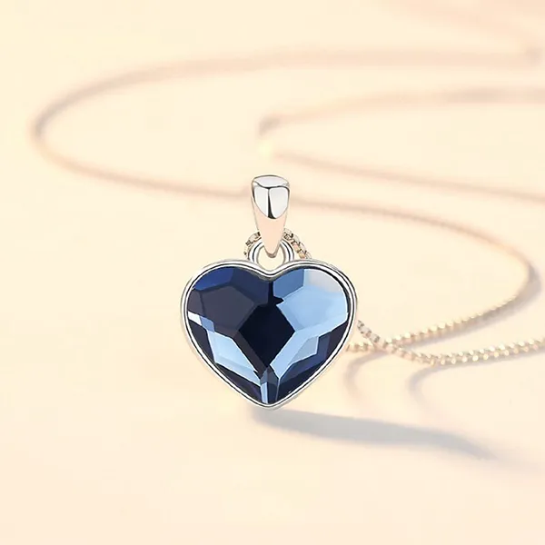 Dây Chuyền Nữ Lili Jewelry Đính Đá CZ Hình Trái Tim Heart Of The Sea LILI_413928 Màu Xanh Bạc