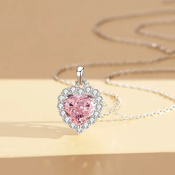 Dây Chuyền Nữ Lili Jewelry Đính Đá CZ Hình Trái Tim Irene LILI_097327 Màu Hồng Bạc