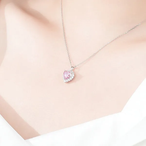 Dây Chuyền Nữ Lili Jewelry Đính Đá CZ Hình Trái Tim Irene LILI_097327 Màu Hồng Bạc