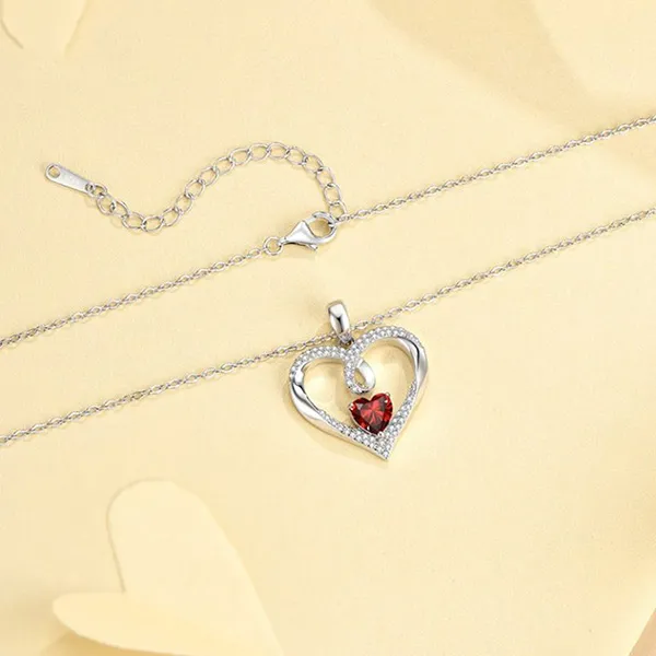 Dây Chuyền Nữ Lili Jewelry Đính Đá CZ Hình Trái Tim Jolie LILI_097901 Màu Đỏ Bạc