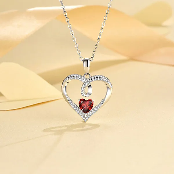 Dây Chuyền Nữ Lili Jewelry Đính Đá CZ Hình Trái Tim Jolie LILI_097901 Màu Đỏ Bạc
