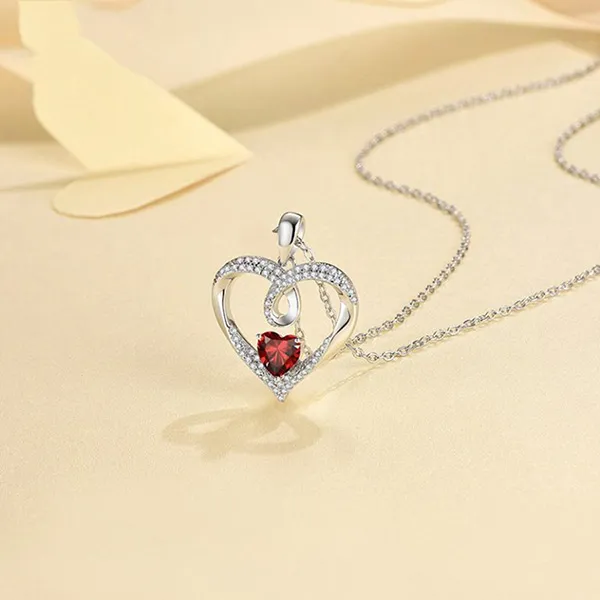 Dây Chuyền Nữ Lili Jewelry Đính Đá CZ Hình Trái Tim Jolie LILI_097901 Màu Đỏ Bạc