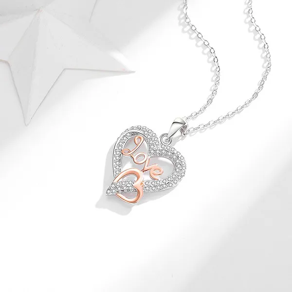 Dây Chuyền Nữ Lili Jewelry Đính Đá CZ Hình Trái Tim Love LILI_098576 Màu Bạc - Vàng Hồng