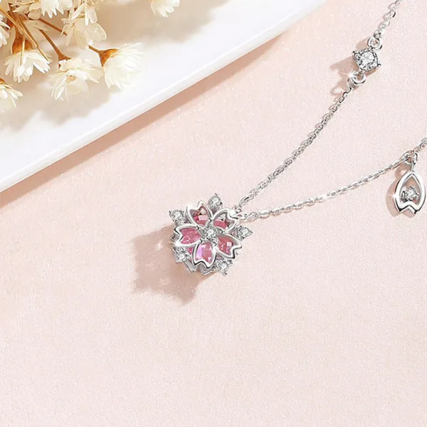 Dây Chuyền Nữ Lili Jewelry Đính Đá CZ Hoa Anh Đào Kai LILI_098226 Màu Bạc Hồng