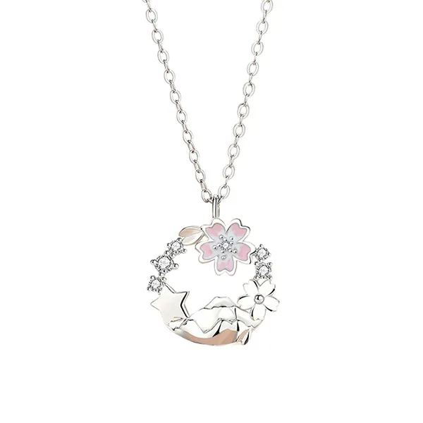 Dây Chuyền Nữ Lili Jewelry Đính Đá CZ Hoa Anh Đào Trong Gió Monica LILI_105615 Màu Bạc