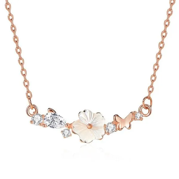 Dây Chuyền Nữ Lili Jewelry Đính Đá CZ Hoa Hồ Điệp Aubrey LILI_125587 Màu Vàng Hồng