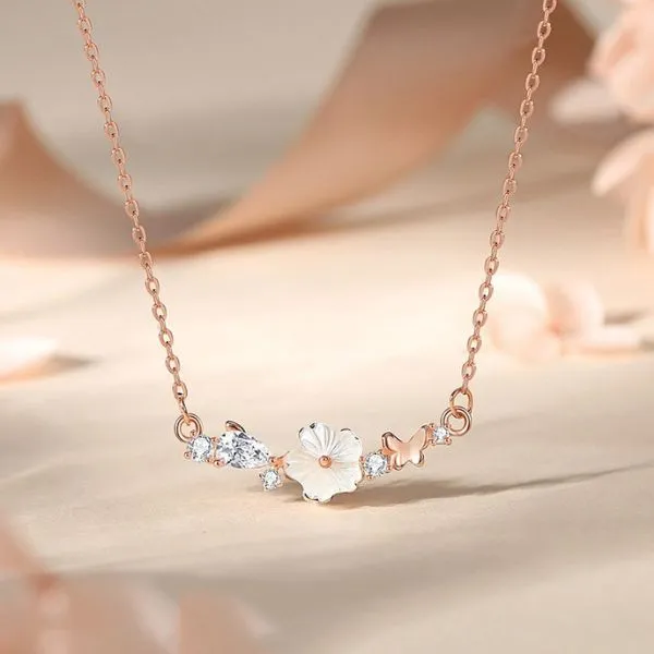 Dây Chuyền Nữ Lili Jewelry Đính Đá CZ Hoa Hồ Điệp Aubrey LILI_125587 Màu Vàng Hồng