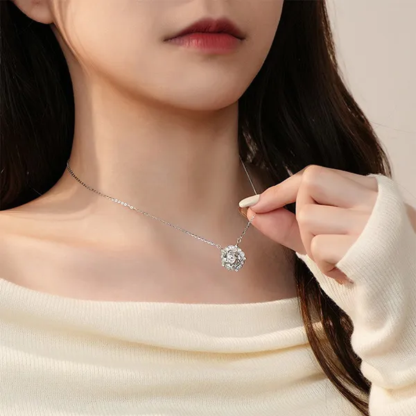 Dây Chuyền Nữ Lili Jewelry Đính Đá CZ Hoa Hồng Rose LILI_105373 Màu Bạc