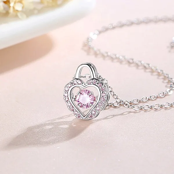 Dây Chuyền Nữ Lili Jewelry Đính Đá CZ Khóa Tình Yêu Laney LILI_097479 Màu Hồng Bạc