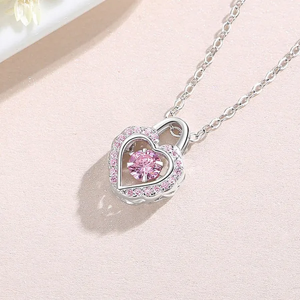 Dây Chuyền Nữ Lili Jewelry Đính Đá CZ Khóa Tình Yêu Laney LILI_097479 Màu Hồng Bạc