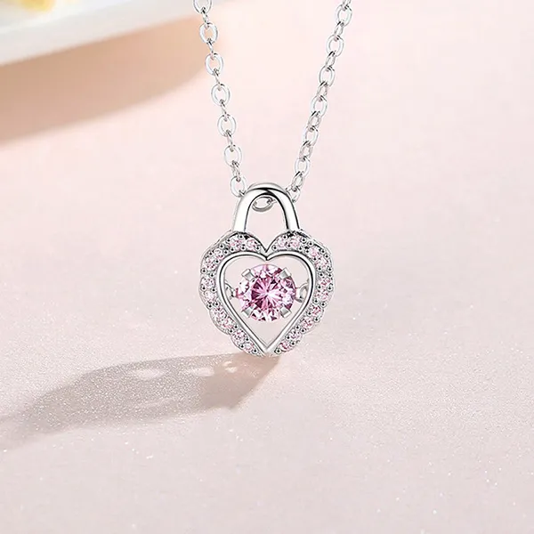 Dây Chuyền Nữ Lili Jewelry Đính Đá CZ Khóa Tình Yêu Laney LILI_097479 Màu Hồng Bạc