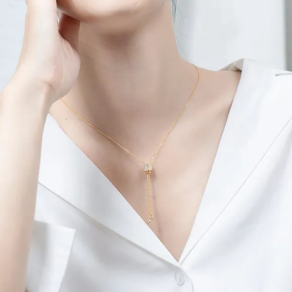 Dây Chuyền Nữ Lili Jewelry Đính Đá CZ Kiểu Nút Dây LILI_343623 Màu Vàng - Trang sức - Vua Hàng Hiệu