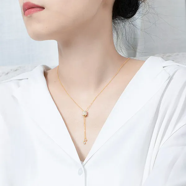 Dây Chuyền Nữ Lili Jewelry Đính Đá CZ Kiểu Nút Dây LILI_343623 Màu Vàng - Trang sức - Vua Hàng Hiệu