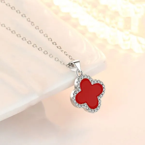 Dây Chuyền Nữ Lili Jewelry Đính Đá CZ Mã Não Cỏ 4 Lá LILI_137537 Màu Đỏ - Trang sức - Vua Hàng Hiệu