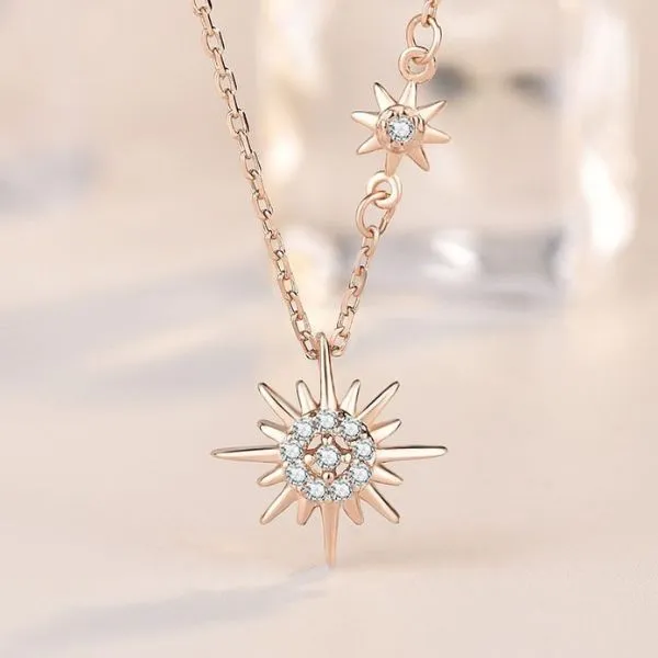 Dây Chuyền Nữ Lili Jewelry Đính Đá CZ Mạ Vàng Mặt Trời LILI_443965 Màu Vàng Hồng