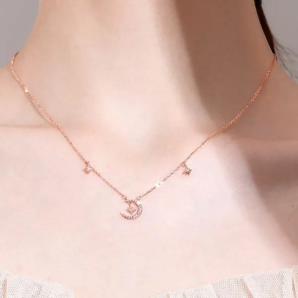 Dây Chuyền Nữ Lili Jewelry Đính Đá CZ Mặt Trăng Sao Jade Rabbit LILI_144186 Màu Vàng Hồng - Trang sức - Vua Hàng Hiệu