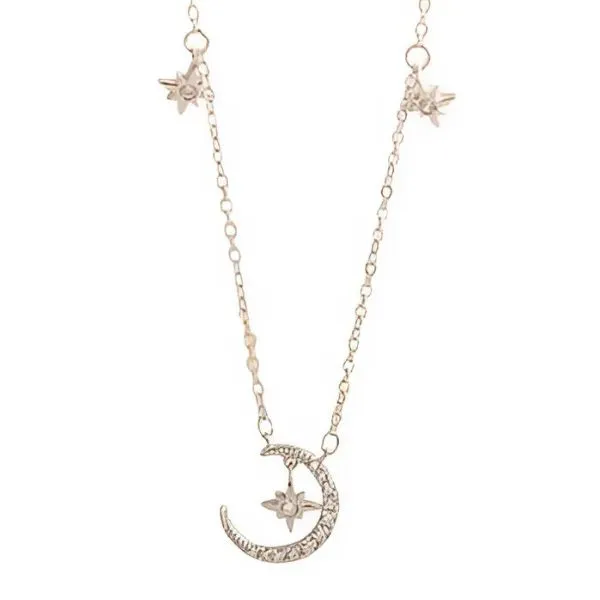 Dây Chuyền Nữ Lili Jewelry Đính Đá CZ Mặt Trăng Sao Jade Rabbit LILI_144186 Màu Vàng Trắng
