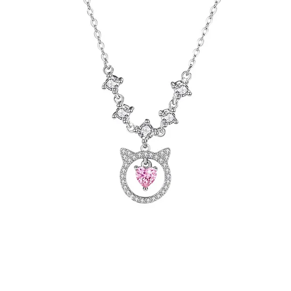 Dây Chuyền Nữ Lili Jewelry Đính Đá CZ Mèo Dễ Thương Dallas LILI_105105 Màu Hồng Bạc