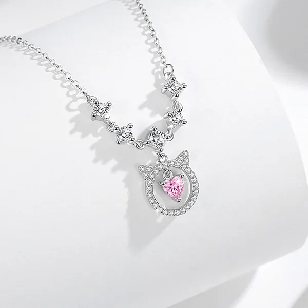Dây Chuyền Nữ Lili Jewelry Đính Đá CZ Mèo Dễ Thương Dallas LILI_105105 Màu Hồng Bạc