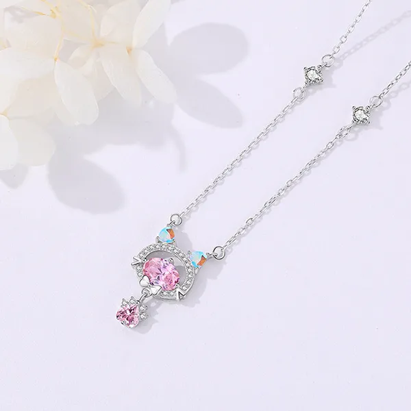 Dây Chuyền Nữ Lili Jewelry Đính Đá CZ Mèo Hello Kitty LILI_098470 Màu Bạc/Hồng