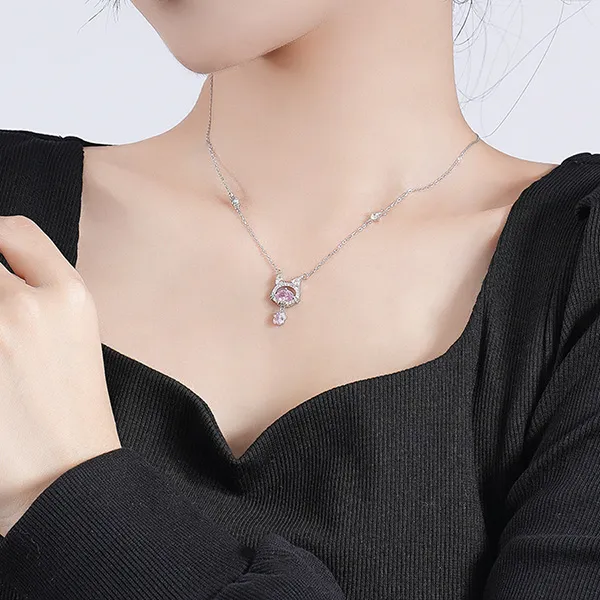 Dây Chuyền Nữ Lili Jewelry Đính Đá CZ Mèo Hello Kitty LILI_098470 Màu Bạc/Hồng