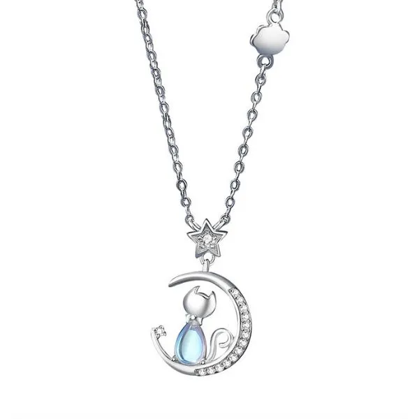 Dây Chuyền Nữ Lili Jewelry Đính Đá CZ Mèo Nhỏ Và Mặt Trăng Della LILI_105242 Màu Vàng Trắng