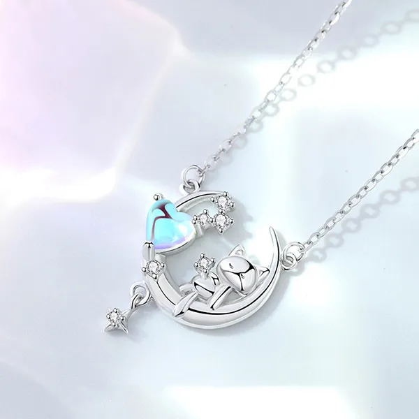 Dây Chuyền Nữ Lili Jewelry Đính Đá CZ Mèo Nhỏ Và Mặt Trăng LILI_105391 Màu Bạc - Trang sức - Vua Hàng Hiệu