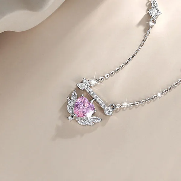 Dây Chuyền Nữ Lili Jewelry Đính Đá CZ Mũi Tên Tình Ái Cadence LILI_098779 Màu Hồng Bạc
