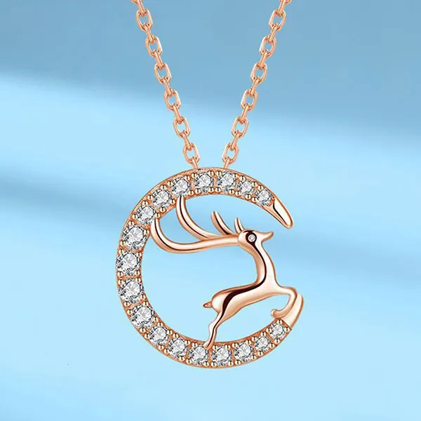 Dây Chuyền Nữ Lili Jewelry Đính Đá CZ Nai Con LILI_657572 Màu Vàng Hồng