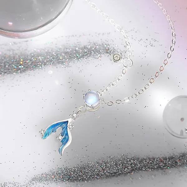 Dây Chuyền Nữ Lili Jewelry Đính Đá CZ Nàng Tiên Cá Ocean LILI_097794 Màu Xanh Bạc