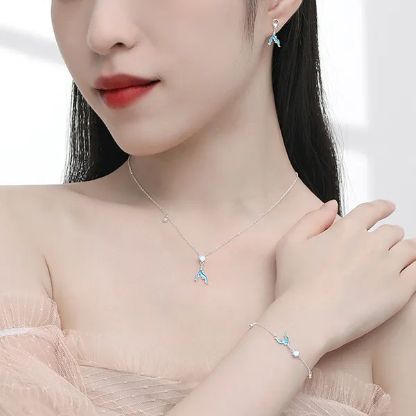 Dây Chuyền Nữ Lili Jewelry Đính Đá CZ Nàng Tiên Cá Ocean LILI_097794 Màu Xanh Bạc