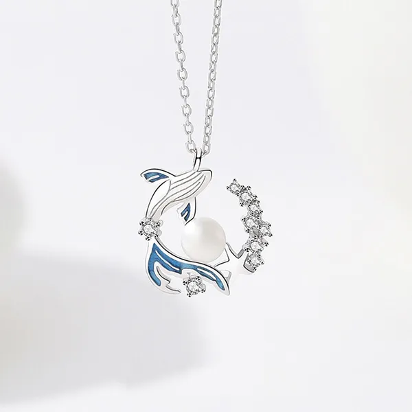 Dây Chuyền Nữ Lili Jewelry Đính Đá CZ, Ngọc Trai Cá Voi Và Biển Anais LILI_098548 Màu Xanh Bạc