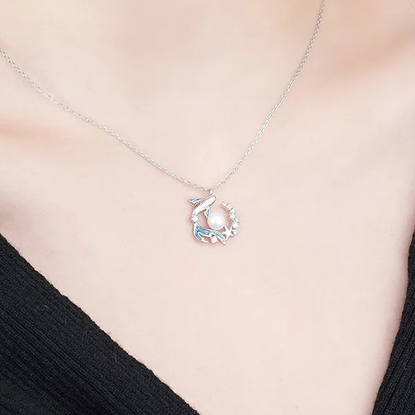Dây Chuyền Nữ Lili Jewelry Đính Đá CZ, Ngọc Trai Cá Voi Và Biển Anais LILI_098548 Màu Xanh Bạc