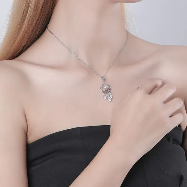 Dây Chuyền Nữ Lili Jewelry Đính Đá CZ, Ngọc Trai Dream Catcher LILI_098866 Màu Vàng Hồng-Bạc