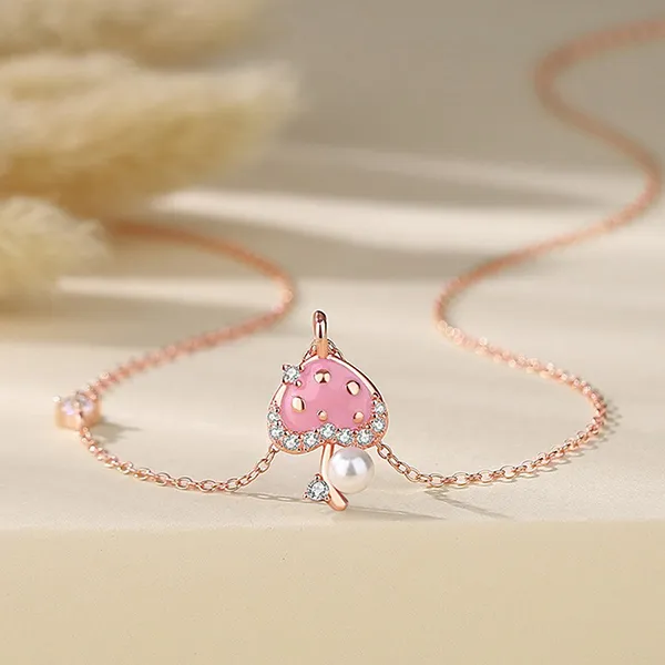 Dây Chuyền Nữ Lili Jewelry Đính Đá CZ, Ngọc Trai Hình Cây Nâm Vada LILI_098620 Màu Hồng - Trang sức - Vua Hàng Hiệu
