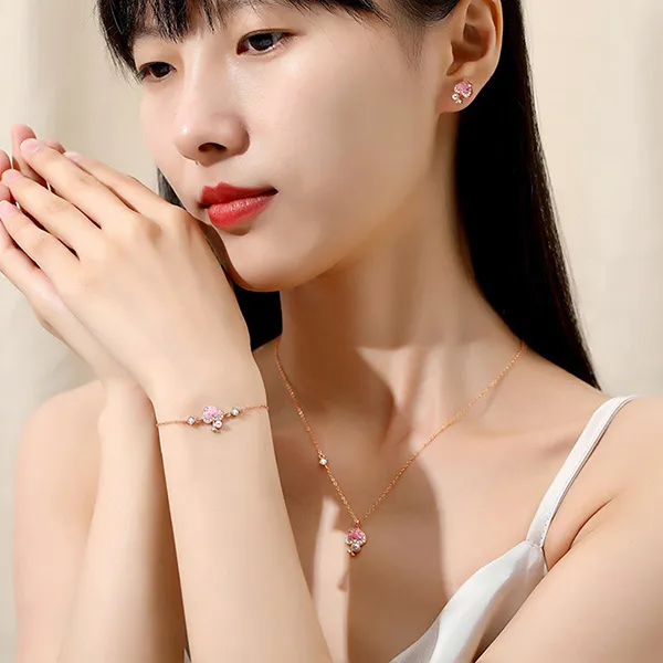 Dây Chuyền Nữ Lili Jewelry Đính Đá CZ, Ngọc Trai Hình Cây Nâm Vada LILI_098620 Màu Hồng - Trang sức - Vua Hàng Hiệu