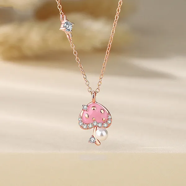 Dây Chuyền Nữ Lili Jewelry Đính Đá CZ, Ngọc Trai Hình Cây Nâm Vada LILI_098620 Màu Hồng - Trang sức - Vua Hàng Hiệu