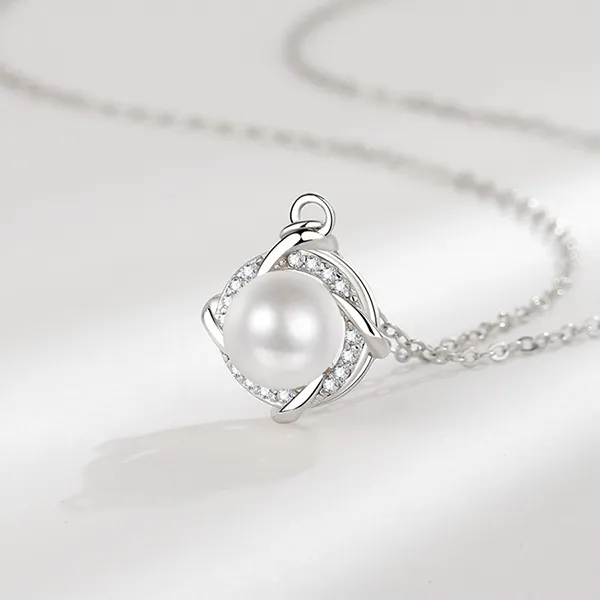 Dây Chuyền Nữ Lili Jewelry Đính Đá CZ, Ngọc Trai Livia LILI_098941 Màu Bạc