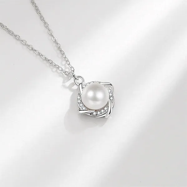 Dây Chuyền Nữ Lili Jewelry Đính Đá CZ, Ngọc Trai Livia LILI_098941 Màu Bạc