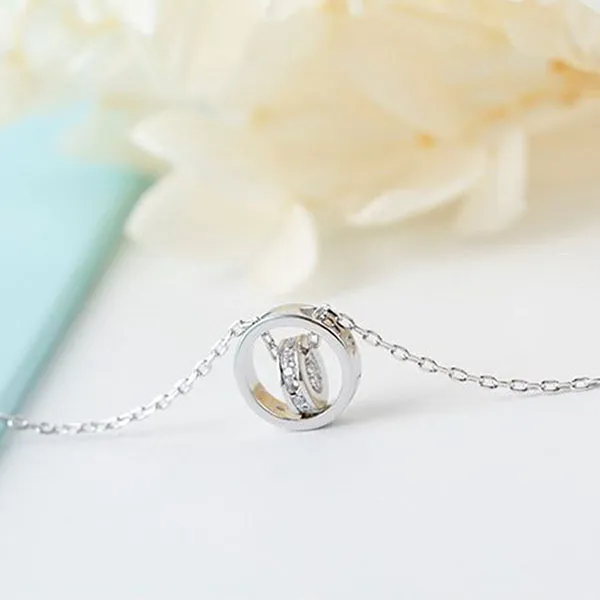 Dây Chuyền Nữ Lili Jewelry Đính Đá CZ Nhẫn Trong Nhẫn LILI_166799 Màu Trắng