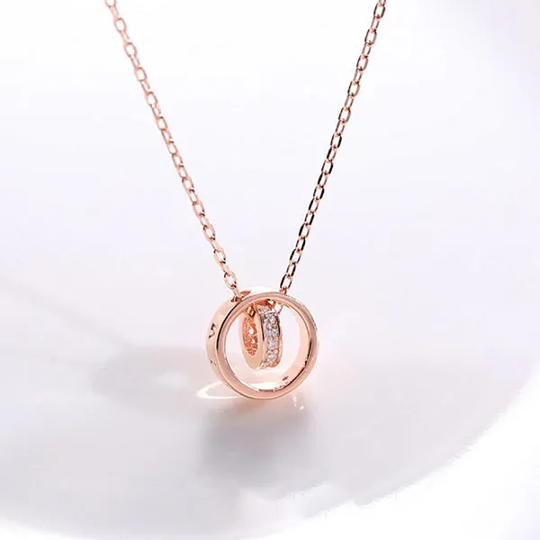 Dây Chuyền Nữ Lili Jewelry Đính Đá CZ Nhẫn Trong Nhẫn LILI_166799 Màu Vàng Hồng