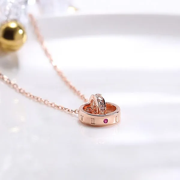 Dây Chuyền Nữ Lili Jewelry Đính Đá CZ Nhẫn Trong Nhẫn LILI_166799 Màu Vàng Hồng