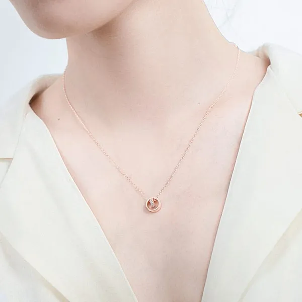 Dây Chuyền Nữ Lili Jewelry Đính Đá CZ Nhẫn Trong Nhẫn LILI_166799 Màu Vàng Hồng