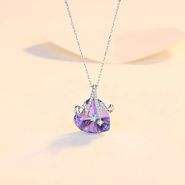 Dây Chuyền Nữ Lili Jewelry Đính Đá CZ Nhịp Đập Trái Tim Ellis LILI_105346 Màu Bạc Tím